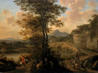 Paisaje fluvial italiano con puente de piedra